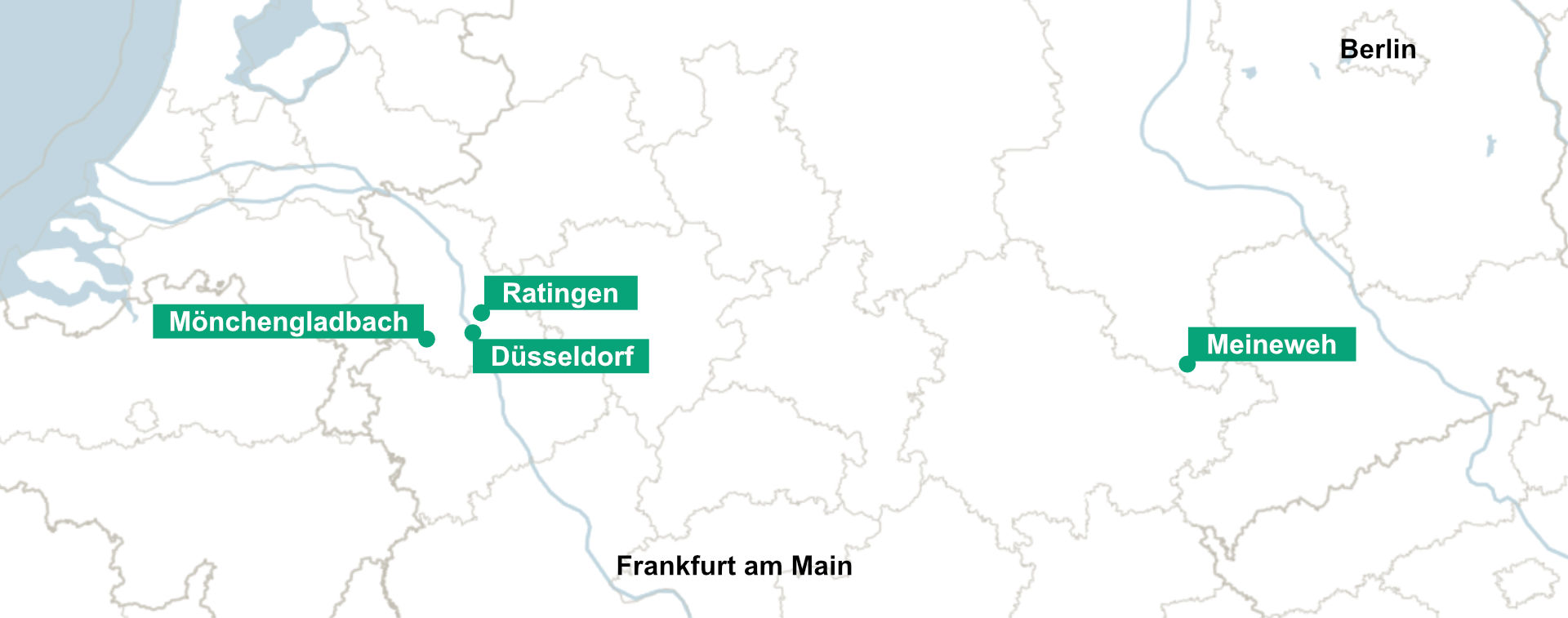 Unsere Standorte: Düsseldorf, Mönchengladbach, Ratingen und Meineweh